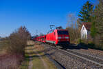 152 094 DB Cargo mit einem leeren Autotransportzug bei Postbauer-Heng Richtung Regensburg, 07.03.2022