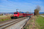 152 159 DB Cargo mit einem Autotransportzug bei P�lling Richtung N�rnberg, 11.04.2022