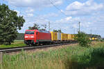 Mit dem DHL-Containerzug aus Gro�beeren rollte 152 147 am 12.07.26 durch Radis Richtung Bitterfeld.