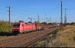 152 018-8 (Siemens ES64F) ist unterwegs mit Gemischtwarenladen in Gro�korbetha Richtung Wei�enfels.