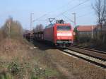 152 043 (DB Cargo) mit leeren Autotransportern am 8.3.2008 durch Limmer -> Linden