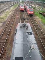 Railion 152 027-9 bei Rangierarbeiten am 27.Mai 2008 im Karlsruher Gterbahnhof(wenn er noch so heit)