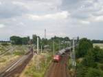 Die 152 099-8 steht am 16.6.08 vorm Esig des Bf Wittenberg,und wird gleich ihre Fahrt nach Wittenberg-Piesteritz vortsetzen.