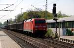152 056 wurde am 19.04.09 in Burgkemnitz auf das andere Streckengleis geleitet um Platz fr einen IC zu machen.