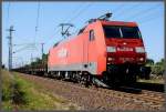 152 072-5 vor einem entladenem Rhrenzug aus Mukran. Stralsund am 22.06.09 