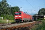 Br 152 141-8 mit einem Containerzug am 17.07.09 bei der Ausfahrt aus dem Bahnhof Rosenheim (Oberbayern) in Richtung Mnchen.