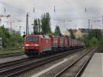 Die 152 133 am 16.05.2009 mit dem Winner KLV-Zug bei der Durchfahrt am Heimeranplatz (Mnchen).