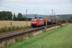 152 038-6 passiert mit einem gemischten Gterzug am 11.08.2011 das Vsig ( Spiegelei) vom Bahnhof Emmerthal.