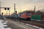 152 062-6 DB Schenker Rail Deutschland AG mit dem KLV  LKW-Walter  in Rathenow und fuhr in Richtung Wustermark weiter.