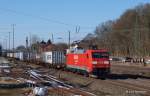 152 104-6 rollt am 24.03.13 mit einem Containerzug durch Tostedt Richtung Hamburg.