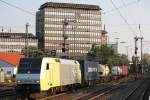 ITL 152 197 am 7.6.13 mit einem kurzen KLV von Ludwigshafen BASF nach Duisburg-Ruhrort Hafen in Düsseldorf-Rath.