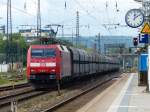 152 078 mit PKP Selbstentladewagen am Haken fährt am 15.05.2014 durch Regensburg(Hbf.).