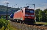 152 151-7 ist mit einen gemischten Güterzug am 28.08.14 bei Hermannspiegel unterwegs.