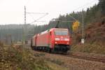 152 121-0 DB Schenker im Frankenwald bei Steinbach am 14.11.2014.