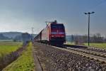 152 156-6 ist am 09.03.16 mit einen Schiebewandzug bei Hünfeld abgelichtet worden und in Richtung Bebra unterwegs.