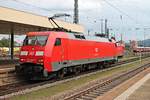 Als Lokzug fuhr am 17.08.2015 die 152 093-1 über Gleis 4 durch den Badischen Bahnhof von Basel in Richtung Weil am Rhein/BW Haltingen.