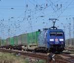 50192 von WRS nach Hamburg Billwerder-Moorfleet bei der Ausfahrt im Bahnhof Rostock-Seehafen.(19.04.09) 

