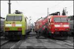 152 005 (9180 6152 005-5 D-DB)  CLAAS  und 185 142 (9180 6185 142-7 D-DB)  Edelweiss  in Osnabrck. 