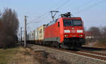 152 113 zog am 16.02.17 einen Containerzug durch Greppin Richtung Leipzig.