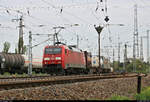 Containerzug mit 152 092-3 DB fährt in Großkorbetha auf der Bahnstrecke Halle–Bebra (KBS 580) Richtung Naumburg(Saale)Hbf.