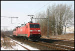 Railion 152042-8 hat bei der Fahrt am 5.3.2005 in Richtung Osnabrück in Westerkappeln Velpe eine 40zig am Haken.
