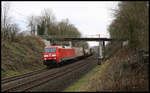 DB 152987-2 erreicht hier am 18.1.2020 um 10.27 Uhr mit einem Güterzug nach Osnabrück den Ortsrand von Hasbergen.