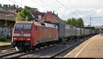 KLV-Zug mit 152 080-8 (Siemens ES64F) DB durchfährt den Bahnhof Asperg auf der Bahnstrecke Stuttgart–Würzburg (Frankenbahn | KBS 780) Richtung Kornwestheim.