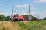 152 058 rollte mit einem gemischten Güterzug am 28.06.22 durch Kyhna Richtung Halle(S).