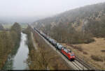 Kesselzug mit 152 027-9 (Siemens ES64F) unterwegs bei Dollnstein Richtung Ingolstadt.