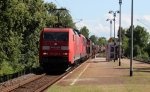 152 094-9 und eine  kalte  155 110-0 mit einem Gemischten Güterzug bei der Durchfahrt in Zwickau Pölbitz.