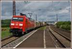 152 112-9 bei der Durchfahrt von Retzbach-Zellingen am 08.05.14 mit einen gemischten Güterzug.