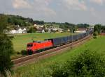 Die 152 071 mit einem Containerzug am 25.07.2014 unterwegs bei Ergoldsbach.