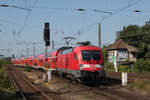 182 020 mit dem RE1 nach FRankfurt (Oder) über Berlin bei der Einfahrt in den Bahnhof Magdeburg-Neustadt.