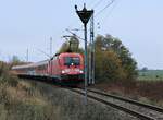DB Regio 182 016 kam am 03.11.2021 mit 4 Wagen zur Abstellung von Cottbus nach Mukran.