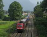 182 017 mit Gterzug am 29.8.2008 bei Brannenburg.