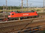 Optimale Lichtverhltnisse auf dem Zentralverschiebebahnhof Wien-Kledering. Endlich konnte diese Lok von Railion so abgelichtet werden, da das leuchtende Rot wirklich ideal zur Geltung kam (11.8.2009).