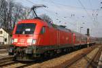 182 003-4 verlsst am 03.03.'11 mit einem RE nach Cottbus den Bahnhof Ruhland