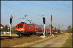 182 021-6 zieht einen Zug der S-1 nach Bad Schandau Richtung Coswig vorbei an den Einfahrsignalen von Neusrnewitz.