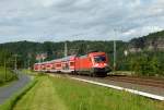 182 019-0 ist mit der S1 nach Schna am 18.07.2012 in Kurort Rathen