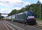 182 564 (E 64 U2-064 in Doppeltraktion mit 193 224-3 und Containerzug in Fahrtrichtung Norden. Aufgenommen in Eichenberg am 30.07.2015.