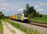 Die ES 64 U2-095 mit einem KLV-Zug am 23.06.2012 unterwegs bei Ostermünchen.