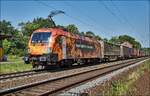 ES 64 U2-072 (182 572) von TXLogistik ist mit einen Aufliegerzug bei Vollmerz am 19.07.2017 zu sehen.Bild wurde auf öffentlichen Gelände gemacht.