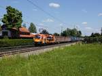 Die ES 64 U2-072 mit einem KLV-Zug am 16.06.2018 unterwegs bei Happing.