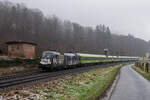 182 510 mit Flixtrain nach Stuttgart Hbf am 04.12.2021 nahe Wirtheim.