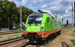 Flixtrain  mit dem Taurus  242.516  Name:  Ferdinand  (NVR:  91 80 6 182 516-5 S-HCTOR ) am 21.06.23 Durchfahrt Bahnhof Ruhland.