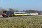 182 595-9 (ES 64 U2-095) mit Alex und CD Wagen aus Prag nach München am 27.12.2025 östlich von Langenbach.