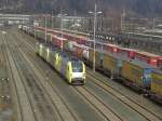 Vier ES 64 U2 abgestellt am 05.02.2008 in Kufstein und warten auf Zge zum Nachschieben ber den Brenner.