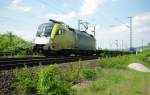 ES 64 U2-012 mit Sattelauflieger GZ in Fahrtrichtung Sden an der Northeimer Seenplatte. 10.05.2009.