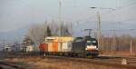 Kahlschlag in Eschwege West. Jetzt kann man von meinem Fotostandort aus wieder fast ungehindert bis zum Bahnhof runter schauen. Und dann kam da noch 182 563 (ES 64 U2-063) mit Containerzug in Fahrtrichtung Sden. Aufgenommen am 08.02.2012.