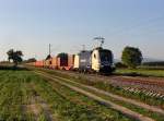 Die ES 64 U2-035 mit einem Containerzug am 07.09.2012 unterwegs bei Langenisarhofen.